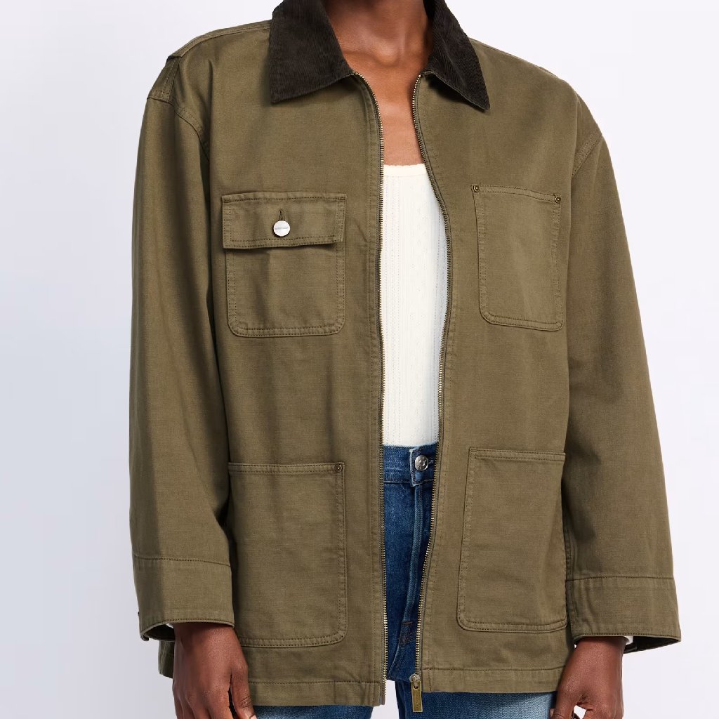 3 For 50women's Olive Utility Jacket With Contrast Collar